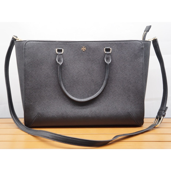 Tory Burch Black Saffiano Robinson Handbag Crossbody - Picture 1 of 13